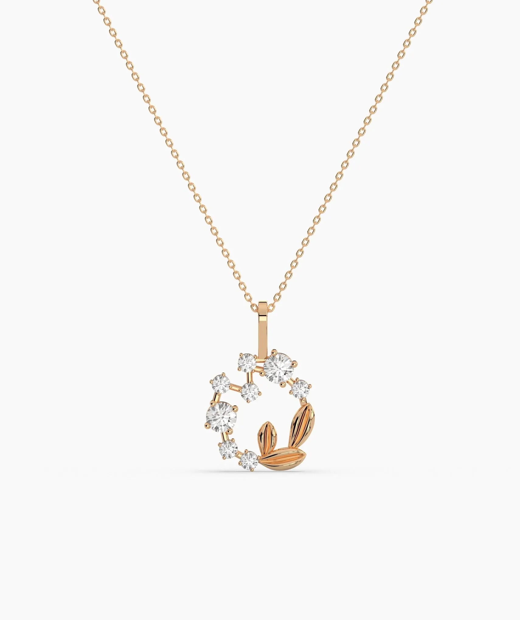 Diamond Circle Leaf Pendant
