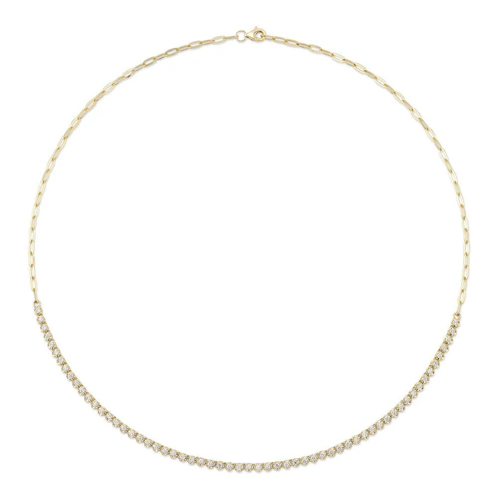 Diamond Crown Setting Frontal Tennis Necklace