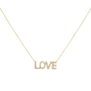 Diamond Love Nameplate Necklace 14K
