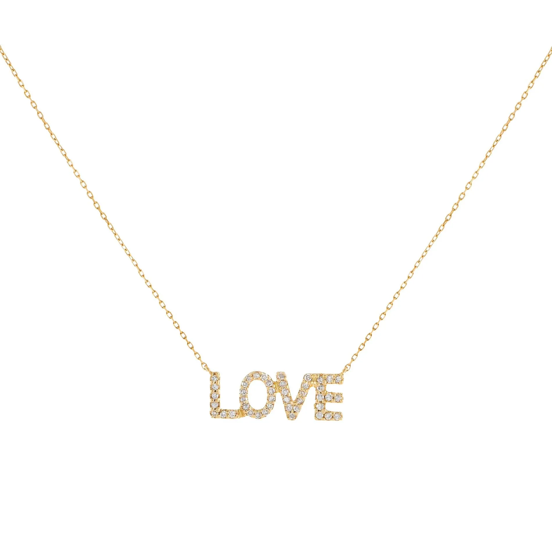 Diamond Love Nameplate Necklace 14K