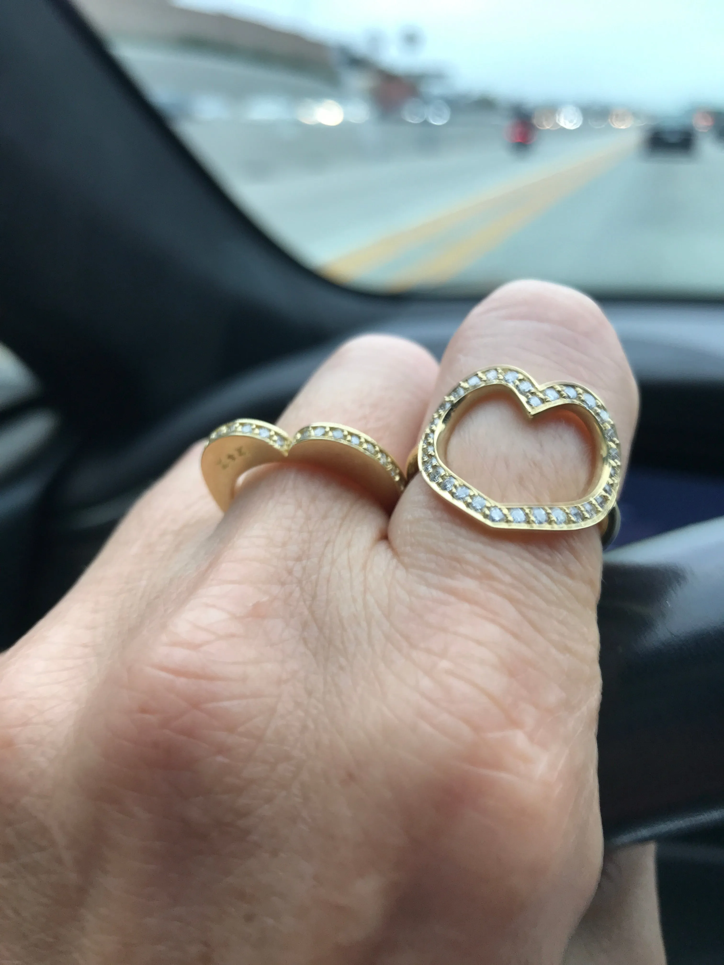 Diamond Open Heart Ring, Red