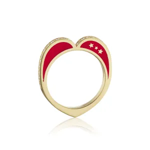Diamond Open Heart Ring, Red