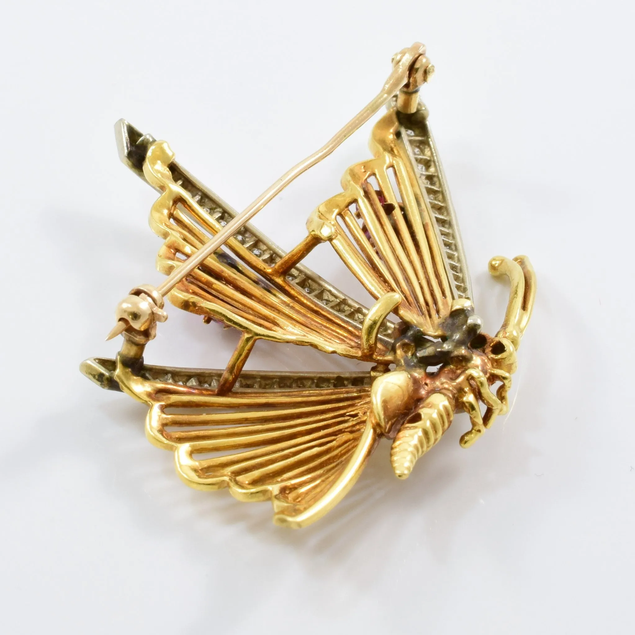Diamond, Ruby and Emerald Butterfly 18k Brooch | 0.45 ctw, 0.25ctw, 0.03ctw |