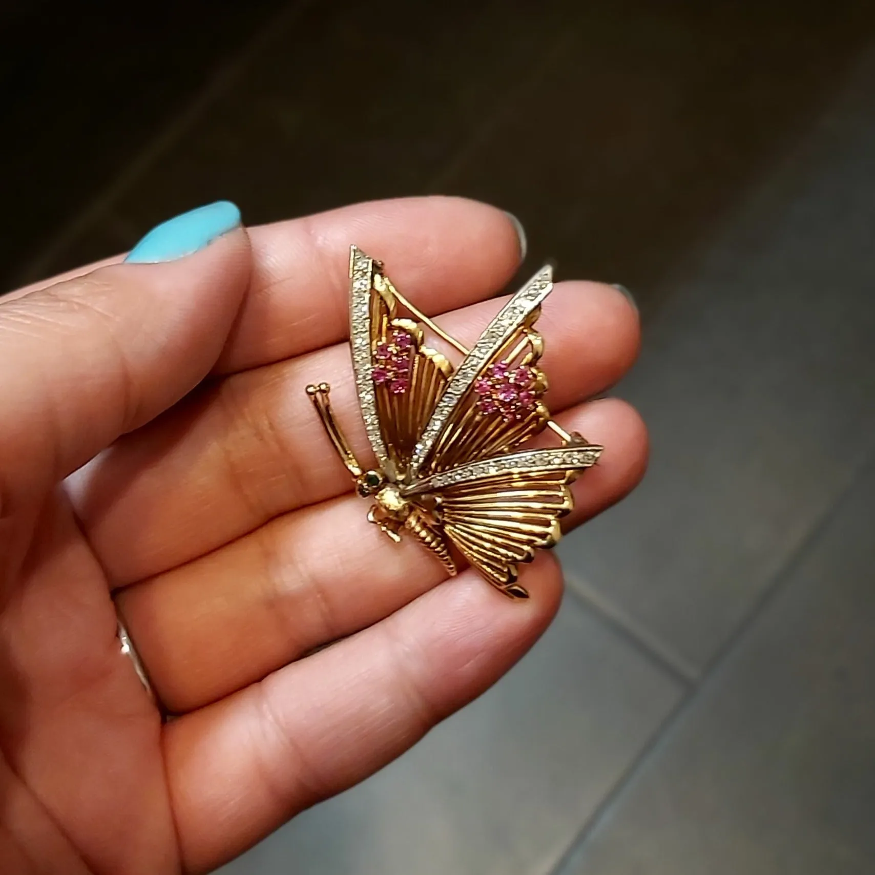 Diamond, Ruby and Emerald Butterfly 18k Brooch | 0.45 ctw, 0.25ctw, 0.03ctw |