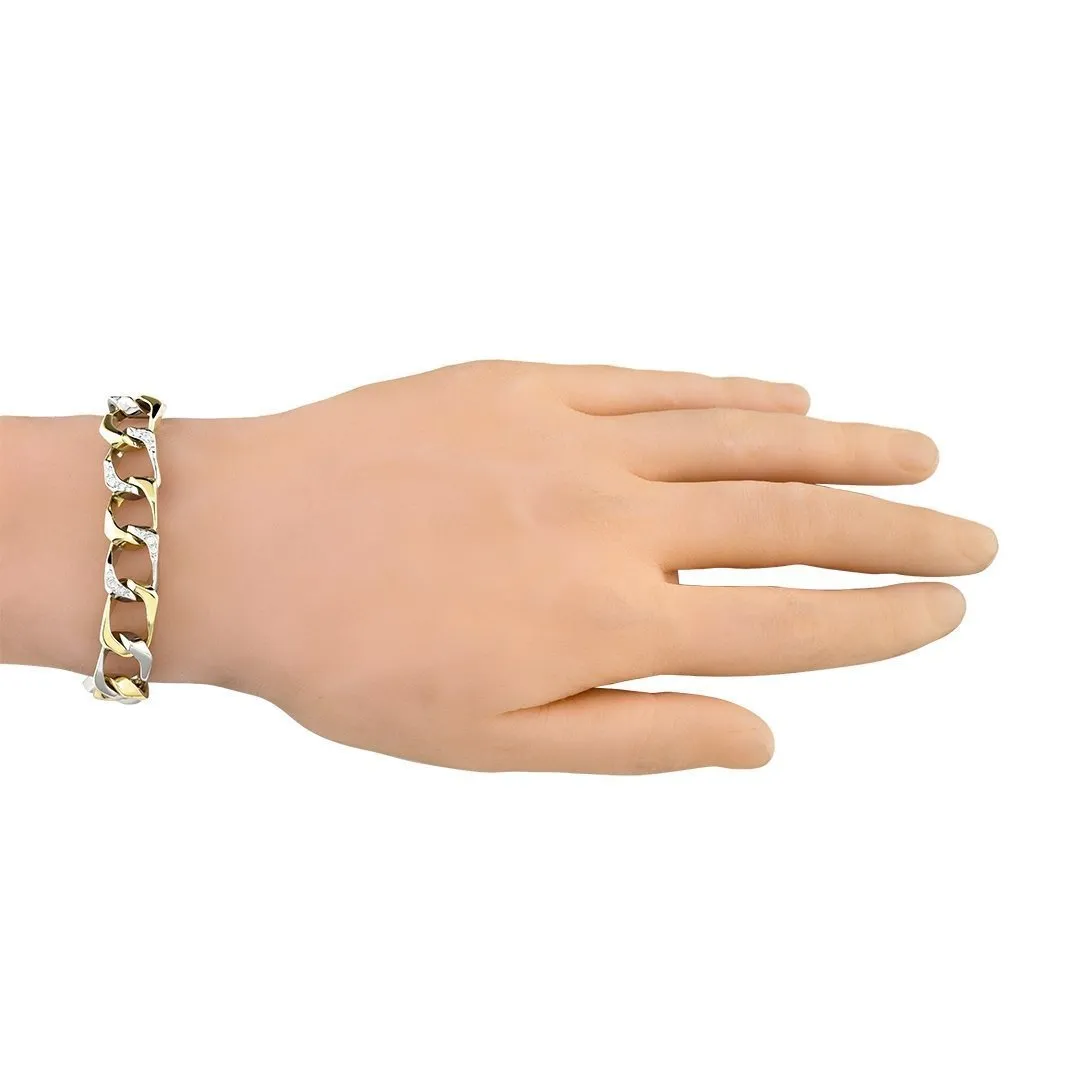 Diamond Square Curb Bracelet in 14k Two Tone Gold 12 mm 0.25 Ctw
