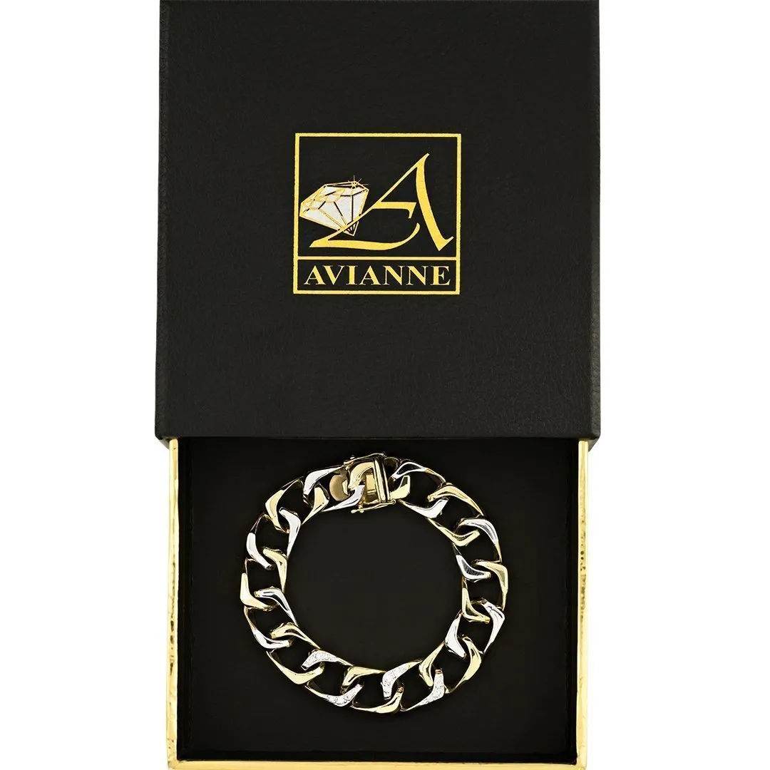 Diamond Square Curb Bracelet in 14k Two Tone Gold 12 mm 0.25 Ctw