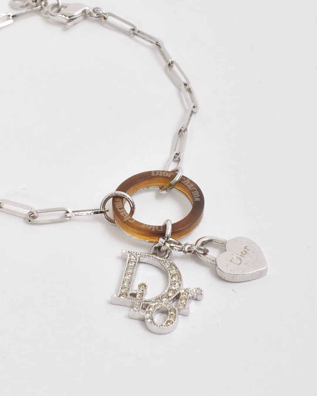 Dior Silver Link Chain Crystal Logo Bracelet