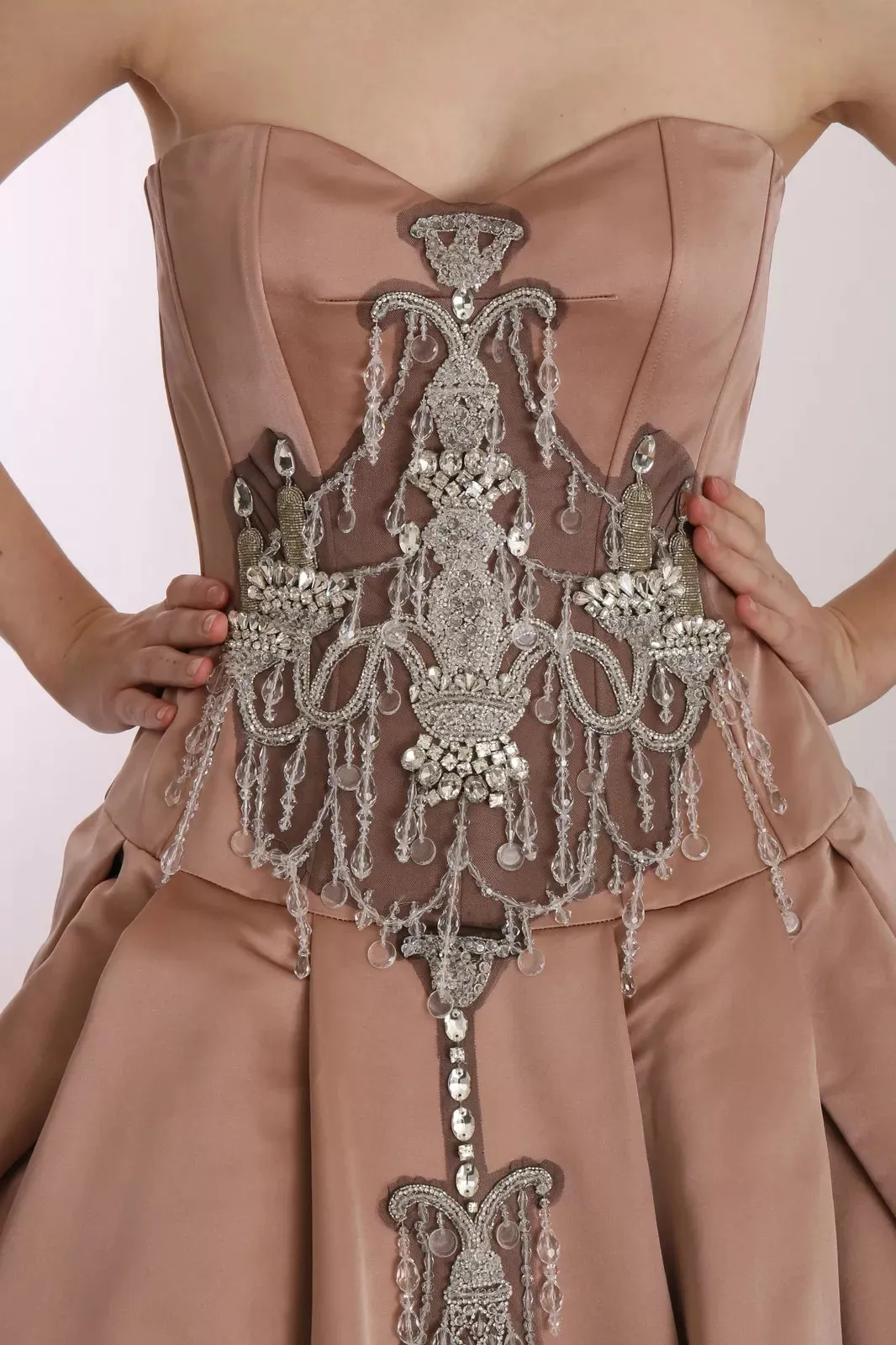 Dolce & Gabbana Crystal Pink Silk Chandelier Ball Gown Dress