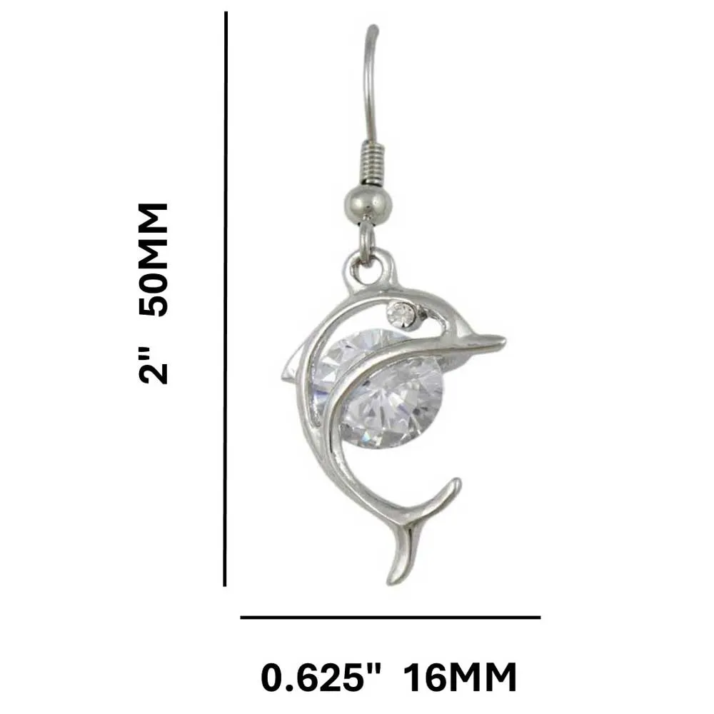 Dolphin with Large Crystal Dangling Pierced Earring - REC906B