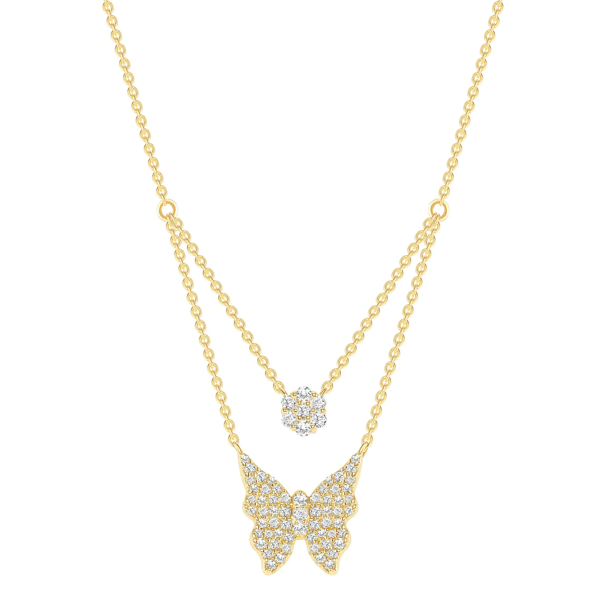 Double Chain Butterfly Diamond Necklace