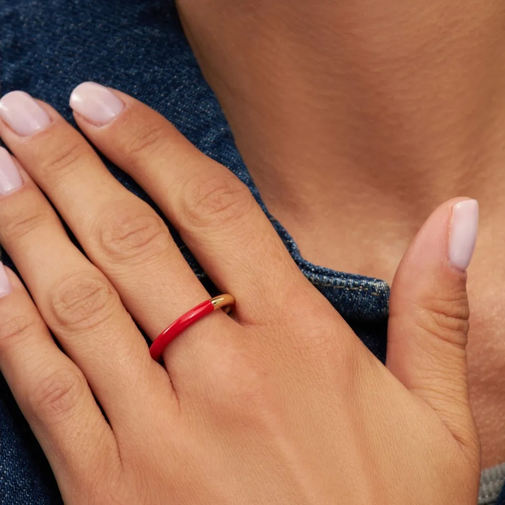 Double Color Ring gold plated - Gold/Passion Red