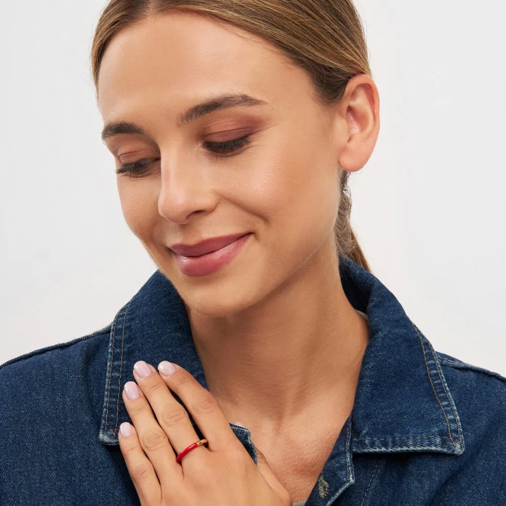 Double Color Ring gold plated - Gold/Passion Red