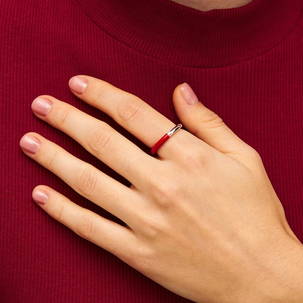 Double Color Ring silver - Silver/Passion Red