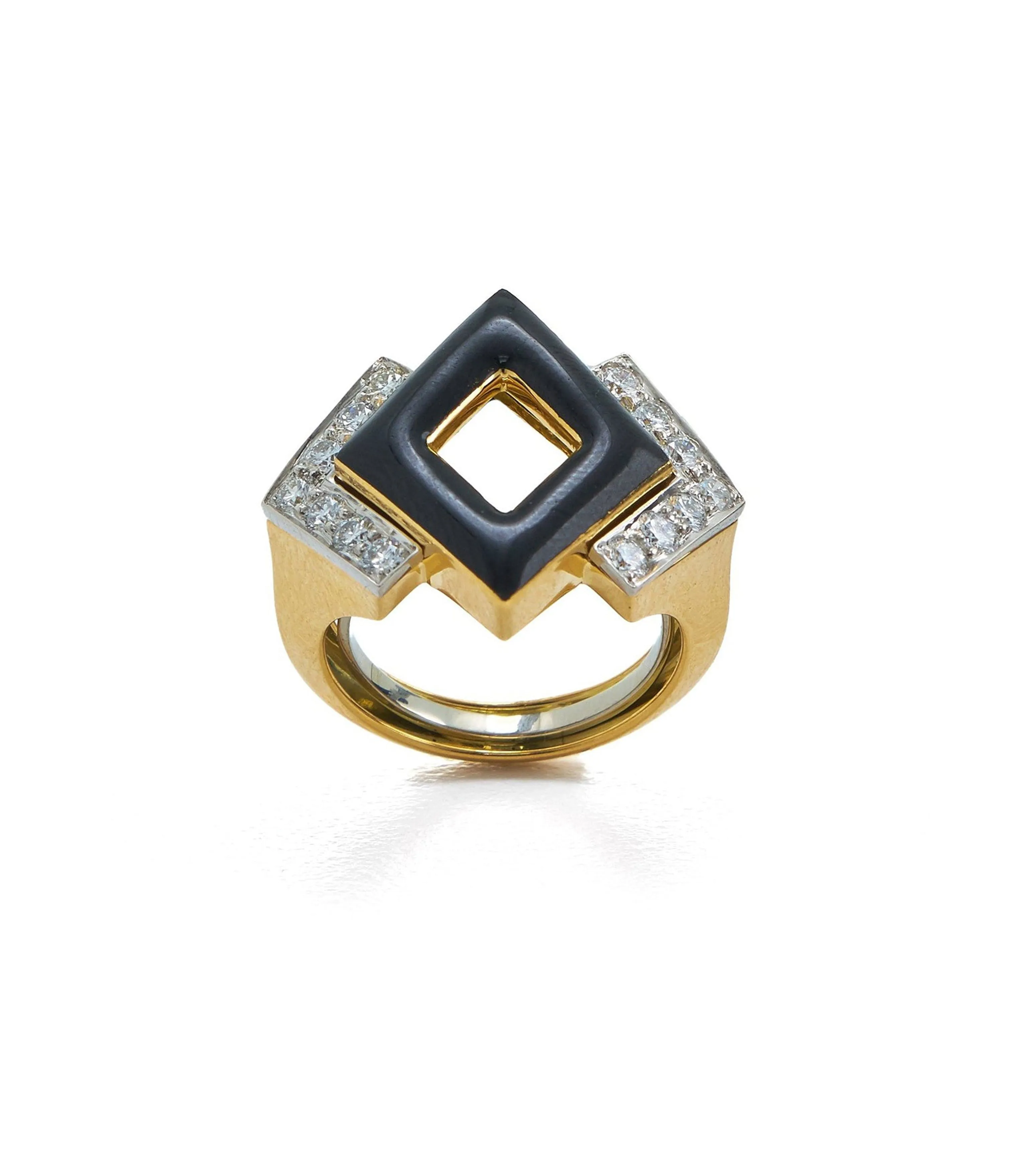 Double Diamond Ring, Black Enamel