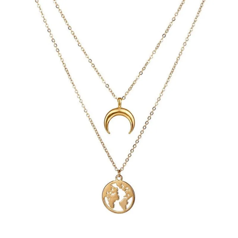 Double layer Pendant Necklace 14kt Retro Gold Women's Wedding Jewelry