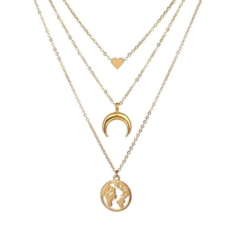 Double layer Pendant Necklace 14kt Retro Gold Women's Wedding Jewelry