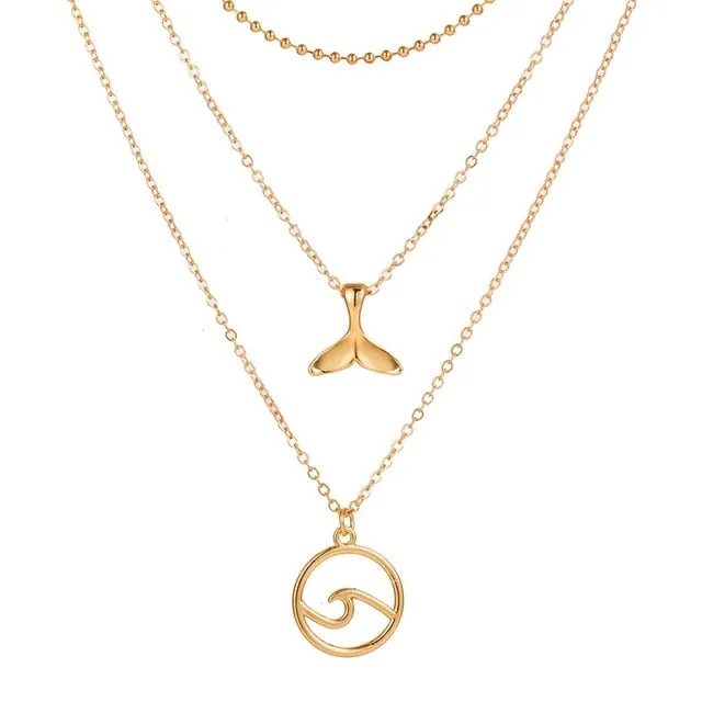 Double layer Pendant Necklace 14kt Retro Gold Women's Wedding Jewelry