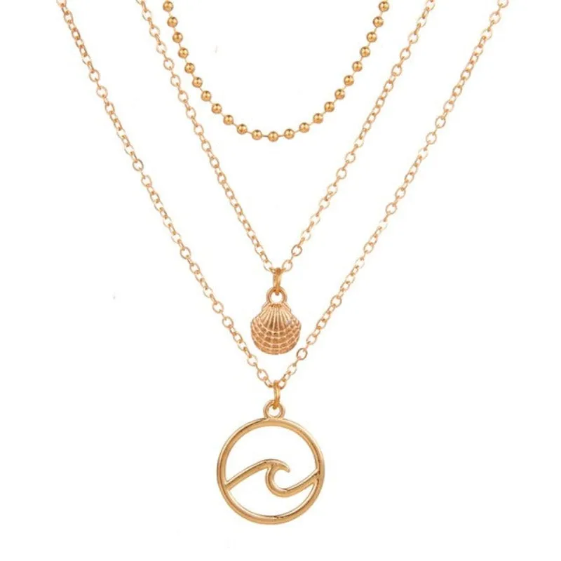 Double layer Pendant Necklace 14kt Retro Gold Women's Wedding Jewelry