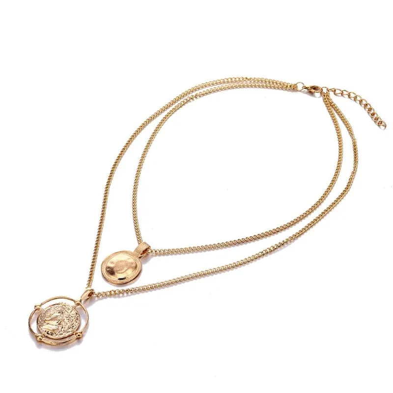 Double layer Pendant Necklace 14kt Retro Gold Women's Wedding Jewelry
