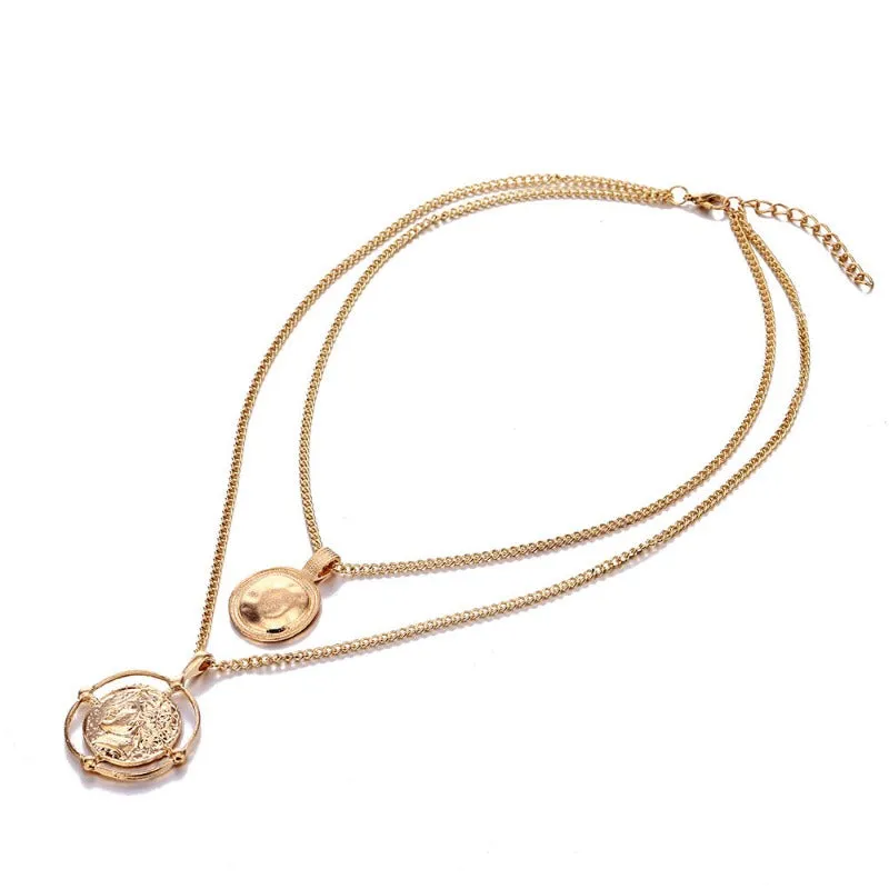 Double layer Pendant Necklace 14kt Retro Gold Women's Wedding Jewelry