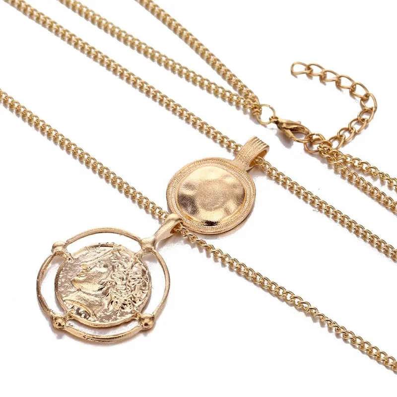 Double layer Pendant Necklace 14kt Retro Gold Women's Wedding Jewelry