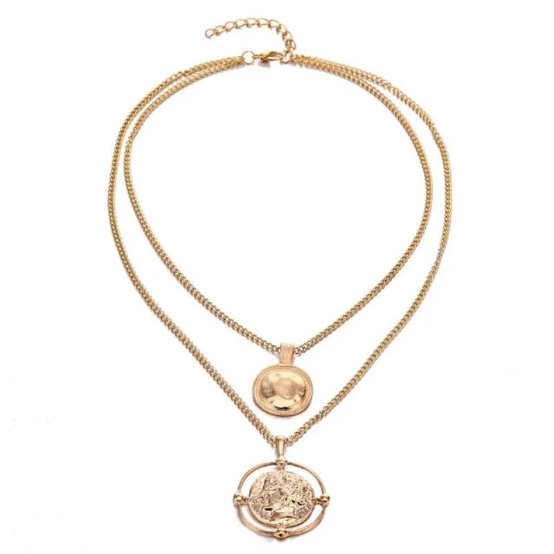 Double layer Pendant Necklace 14kt Retro Gold Women's Wedding Jewelry