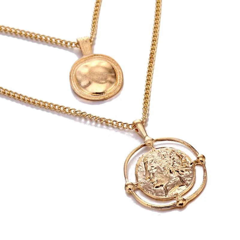 Double layer Pendant Necklace 14kt Retro Gold Women's Wedding Jewelry