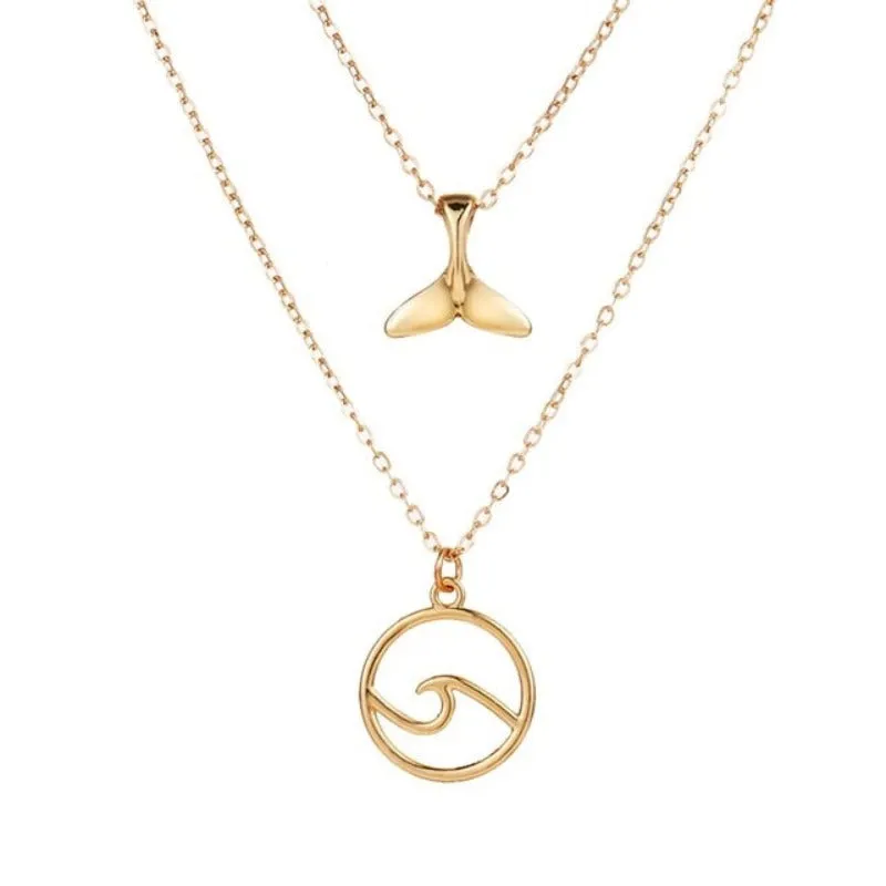 Double layer Pendant Necklace 14kt Retro Gold Women's Wedding Jewelry