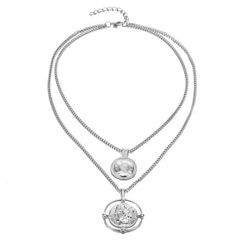 Double layer Pendant Necklace 14kt Retro Gold Women's Wedding Jewelry