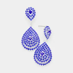 Double Teardrop Blue Crystal Evening Earrings