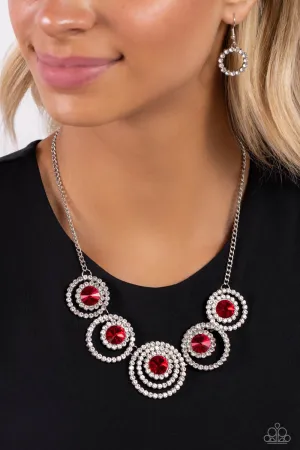 Dramatic Darling - Red - Round Gem Paparazzi Short Necklace