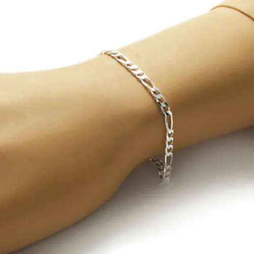 Dressy Sterling Silver Figaro Link Chain Bracelet 3.5mm (100 Gauge)