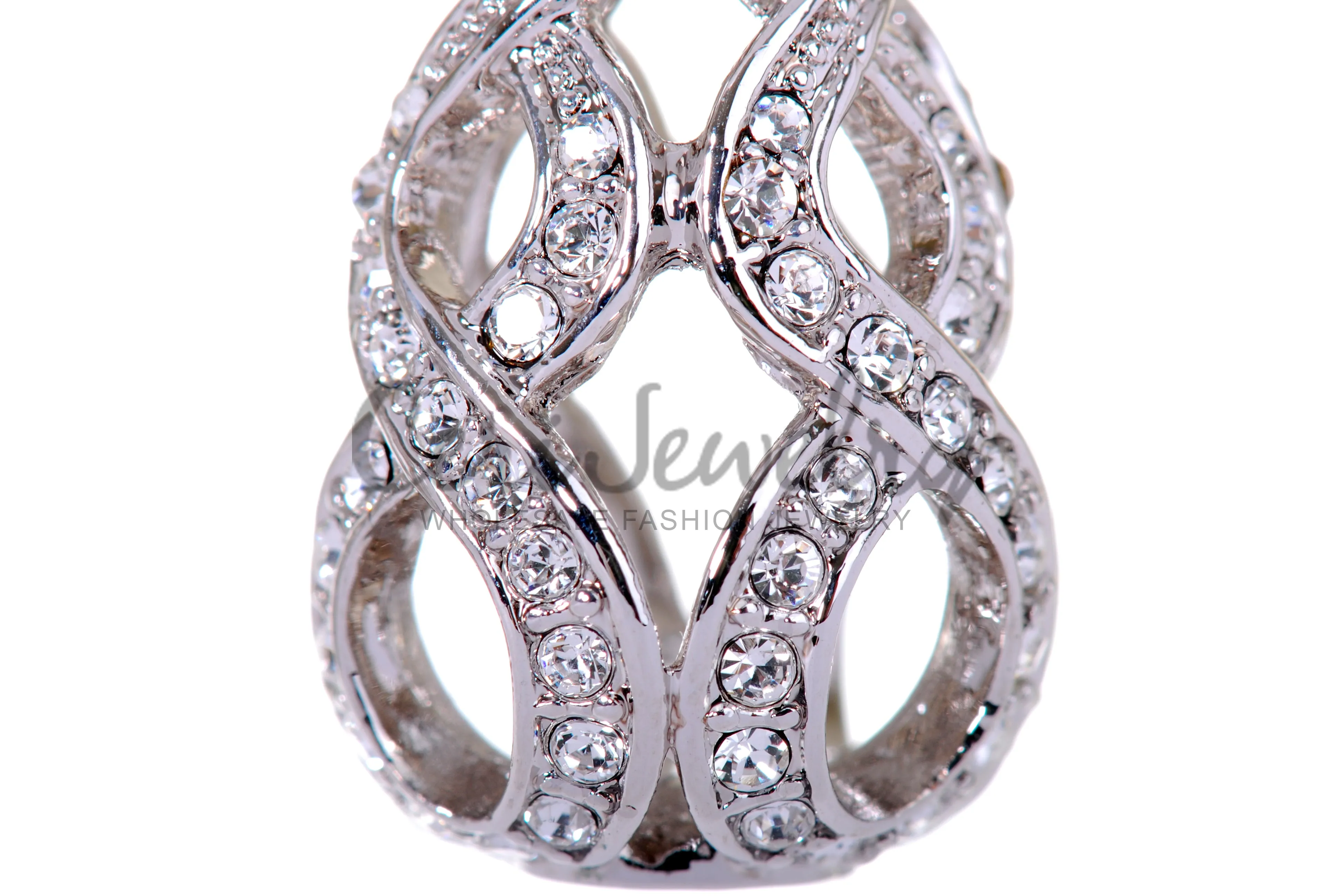 E7146 Sperichal Teardop Rhodium Plated Swarovski Elements Crystal Drop Earrings