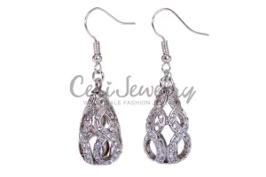 E7146 Sperichal Teardop Rhodium Plated Swarovski Elements Crystal Drop Earrings