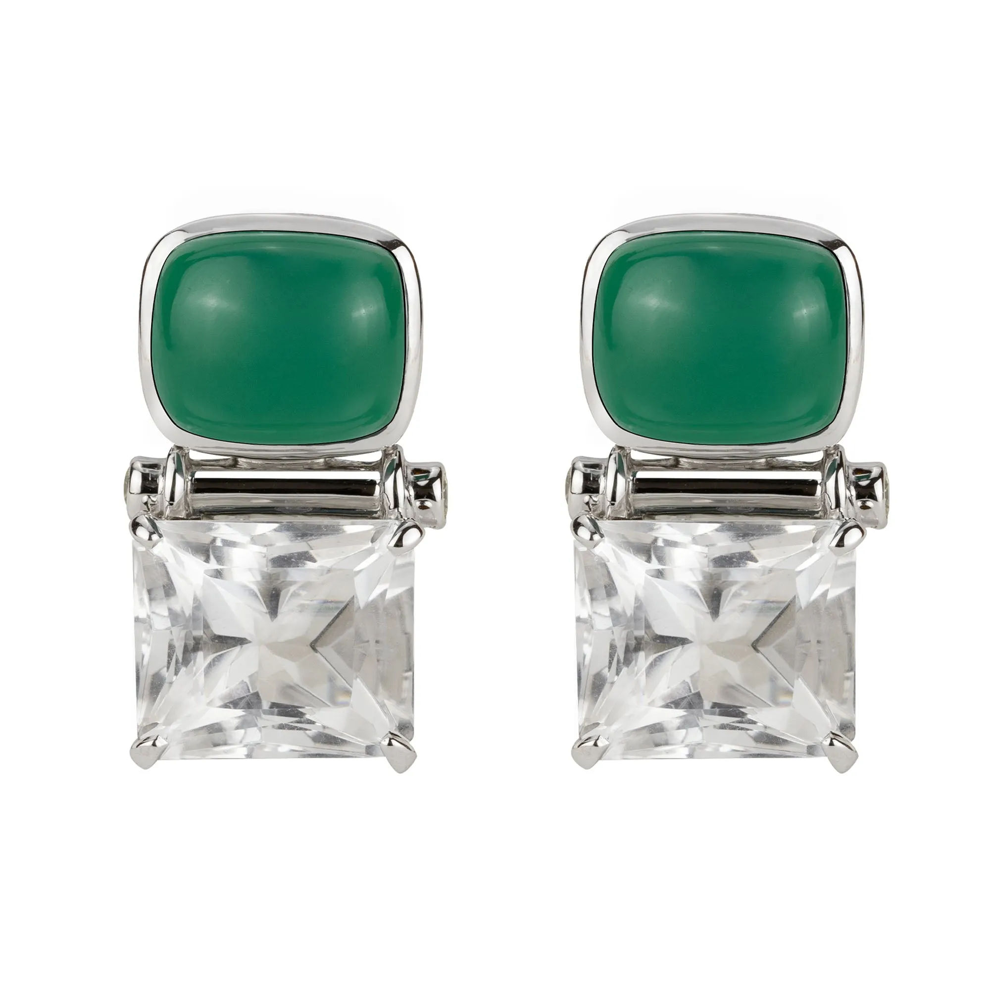 Earrings - Green Onyx, Crystal And Diamond