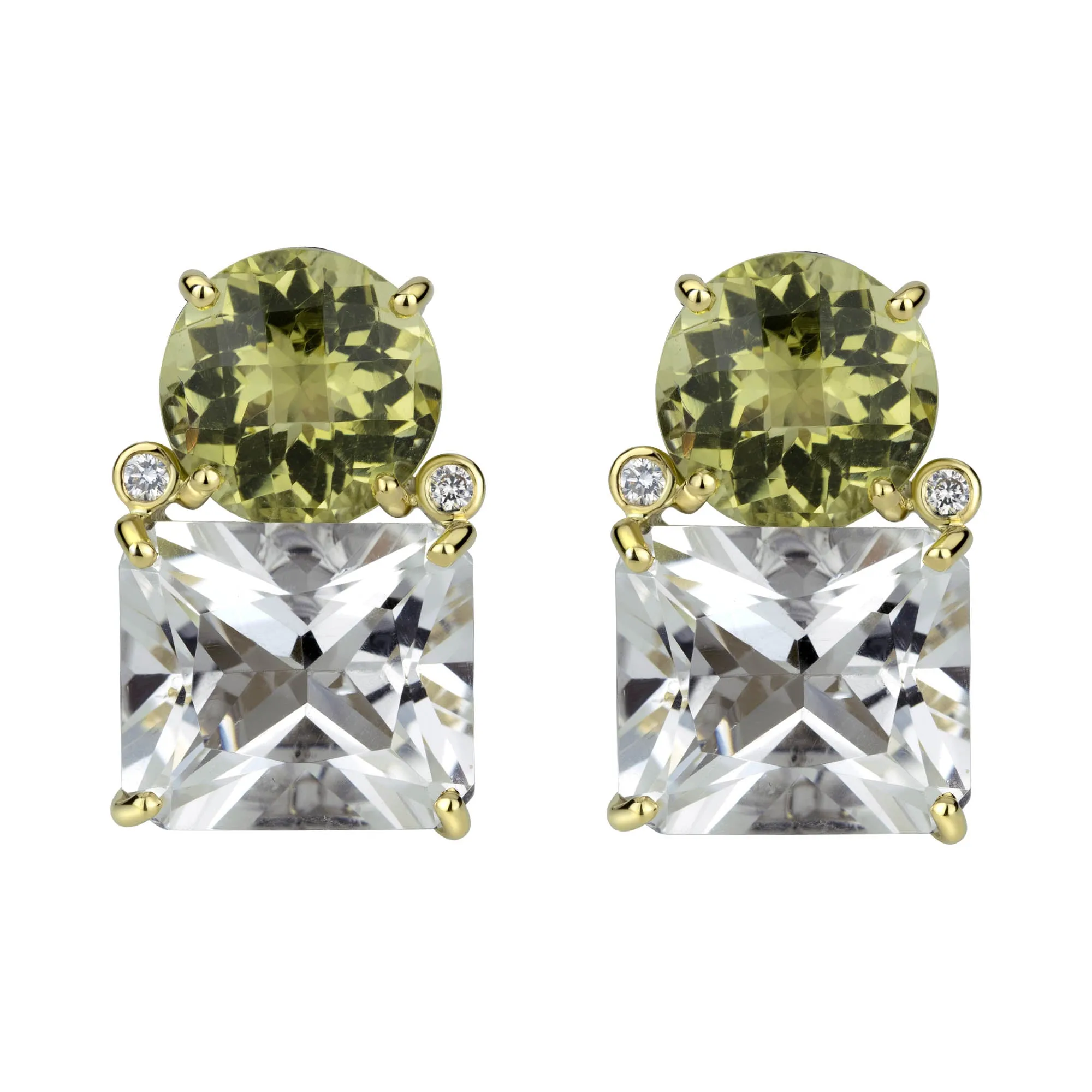 Earrings - Lemon Quartz, Diamond And Crystal
