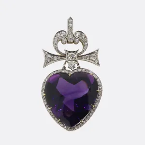 Edwardian Amethyst and Diamond Drop Pendant