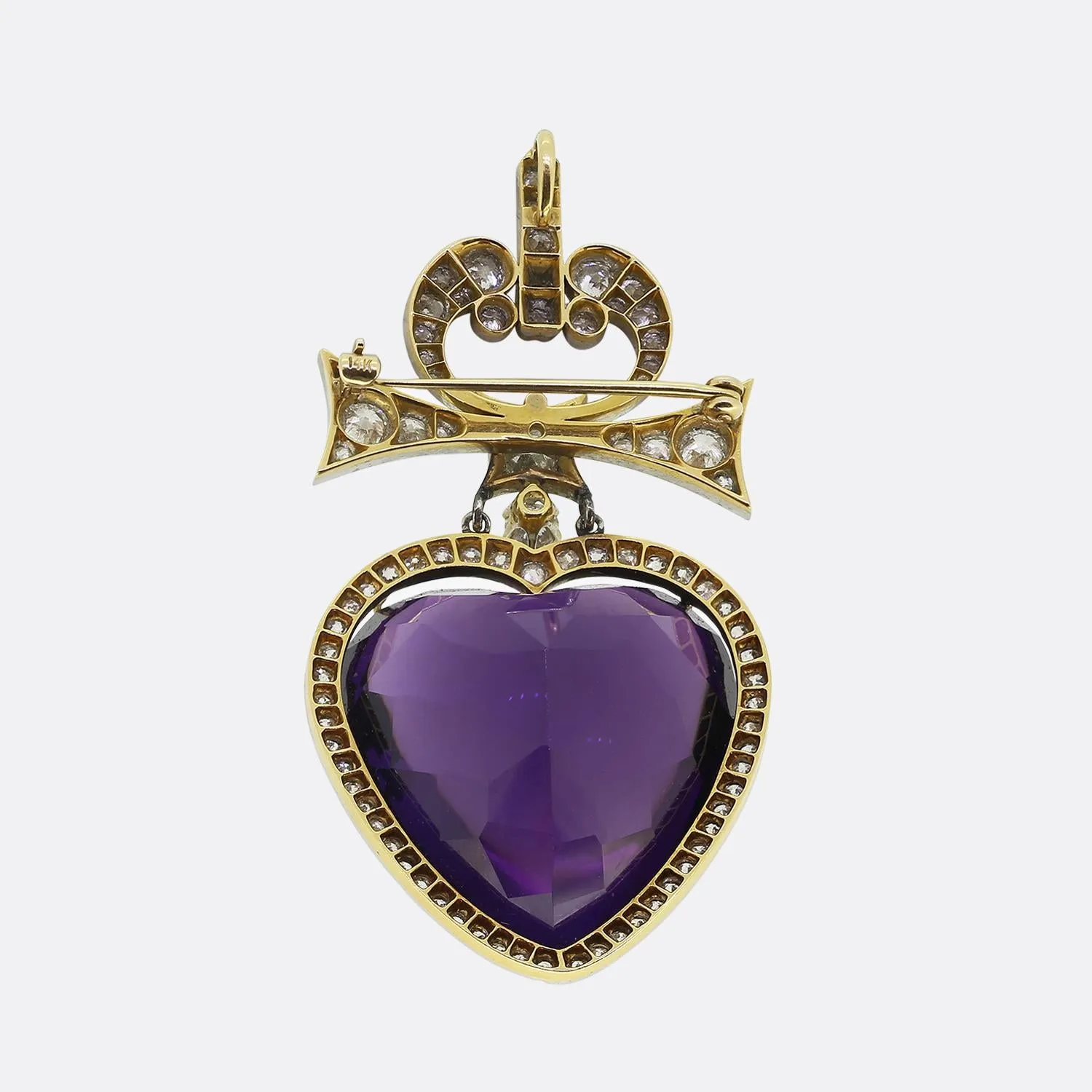 Edwardian Amethyst and Diamond Drop Pendant