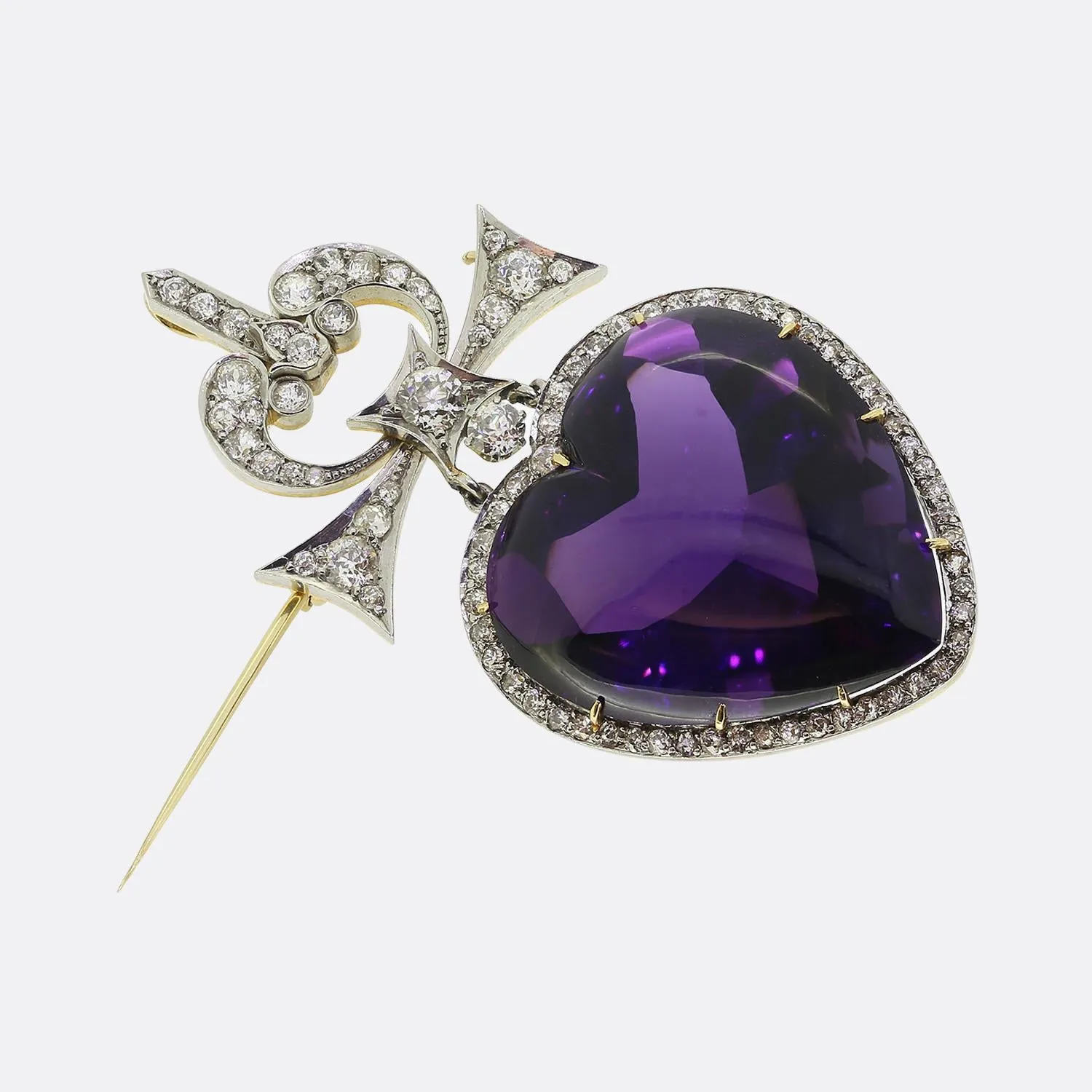 Edwardian Amethyst and Diamond Drop Pendant