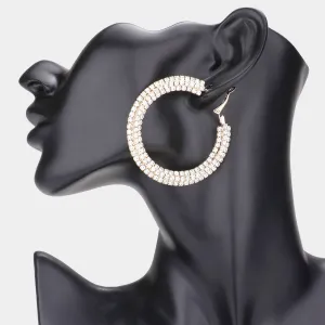 Elegant 3 Row Rhinestone Hoop Earrings on Gold | 2.25" | 585249