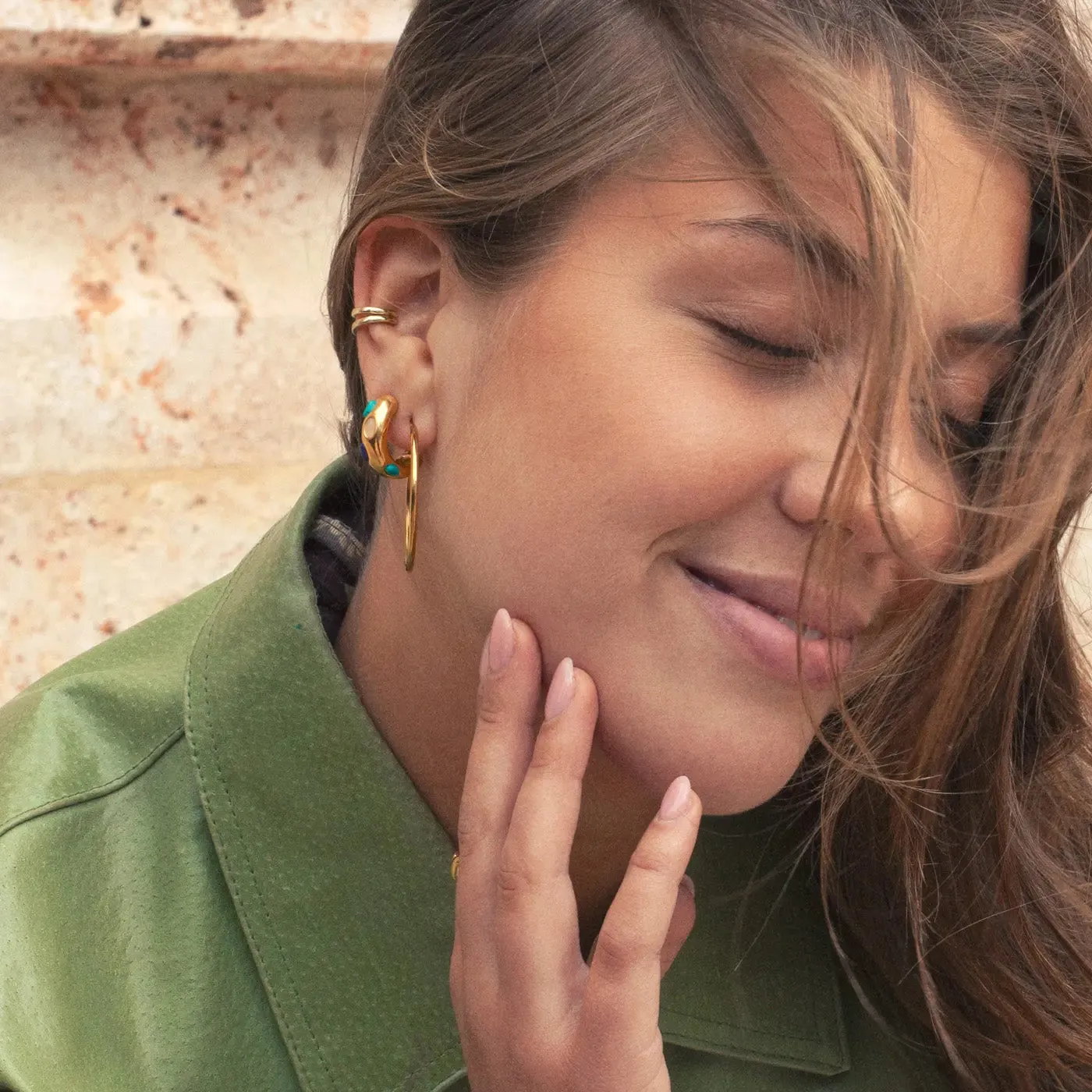 Elena - Semi Precious Hoop Earrings Stainless Steel