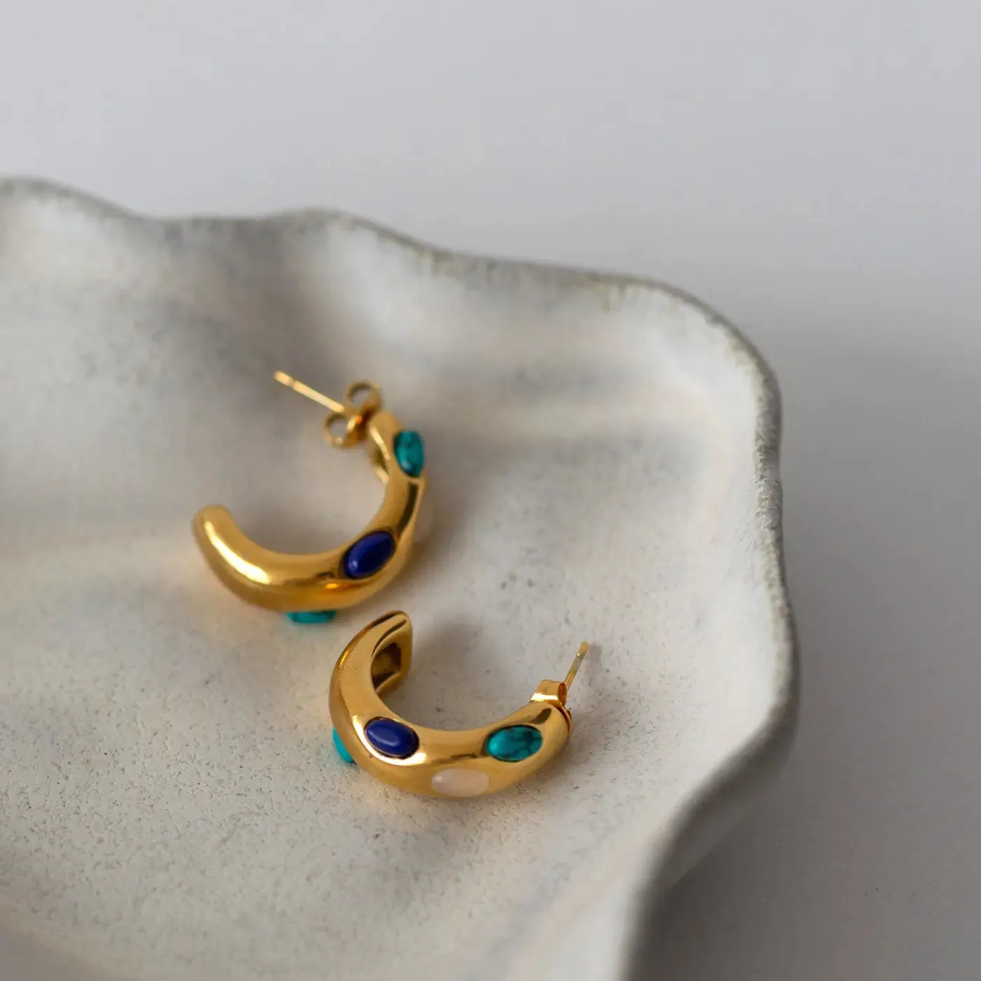 Elena - Semi Precious Hoop Earrings Stainless Steel
