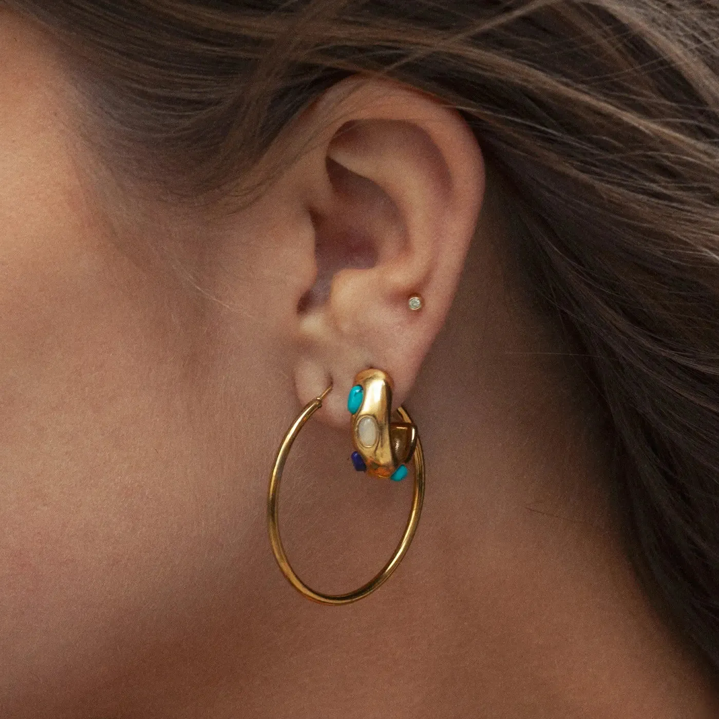 Elena - Semi Precious Hoop Earrings Stainless Steel