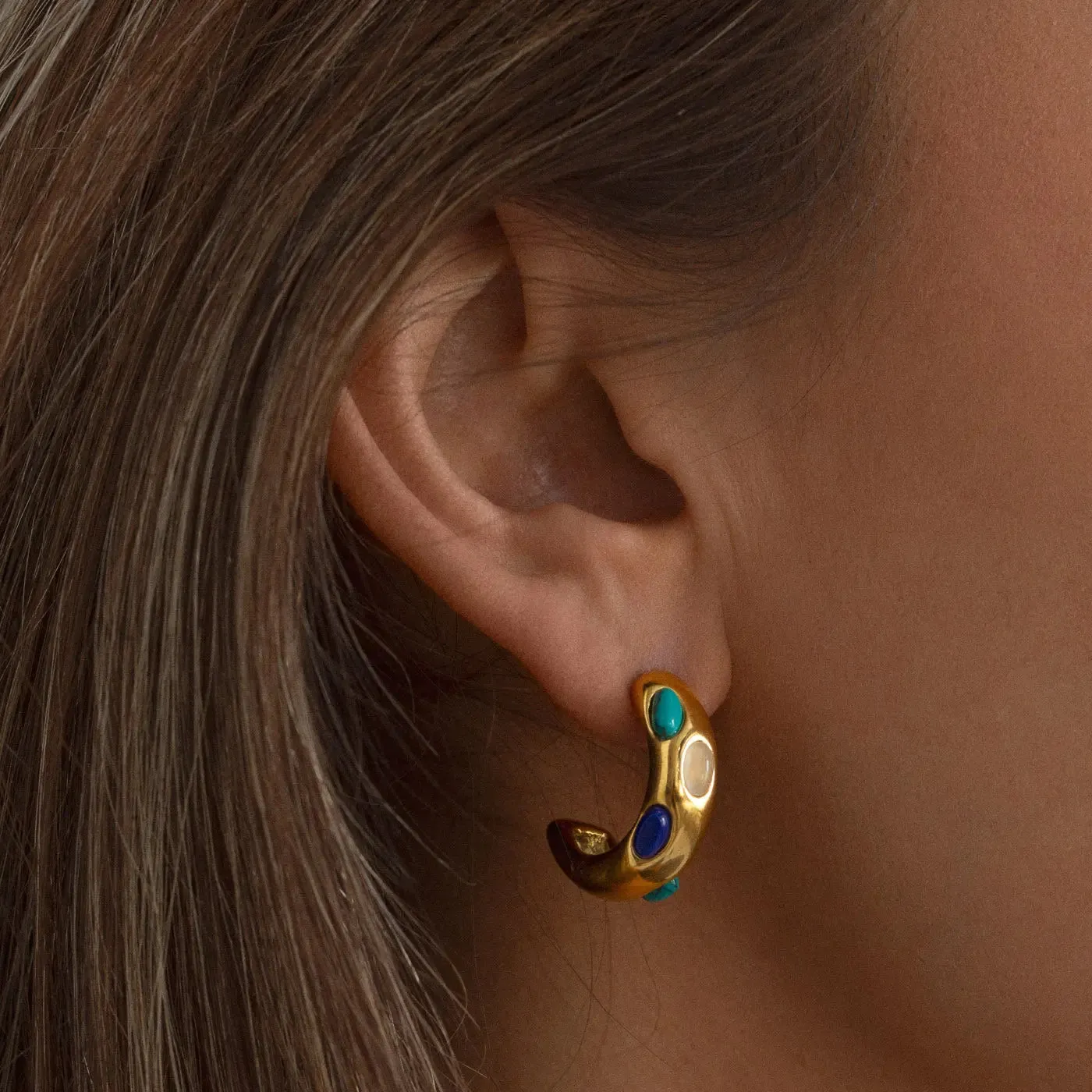 Elena - Semi Precious Hoop Earrings Stainless Steel