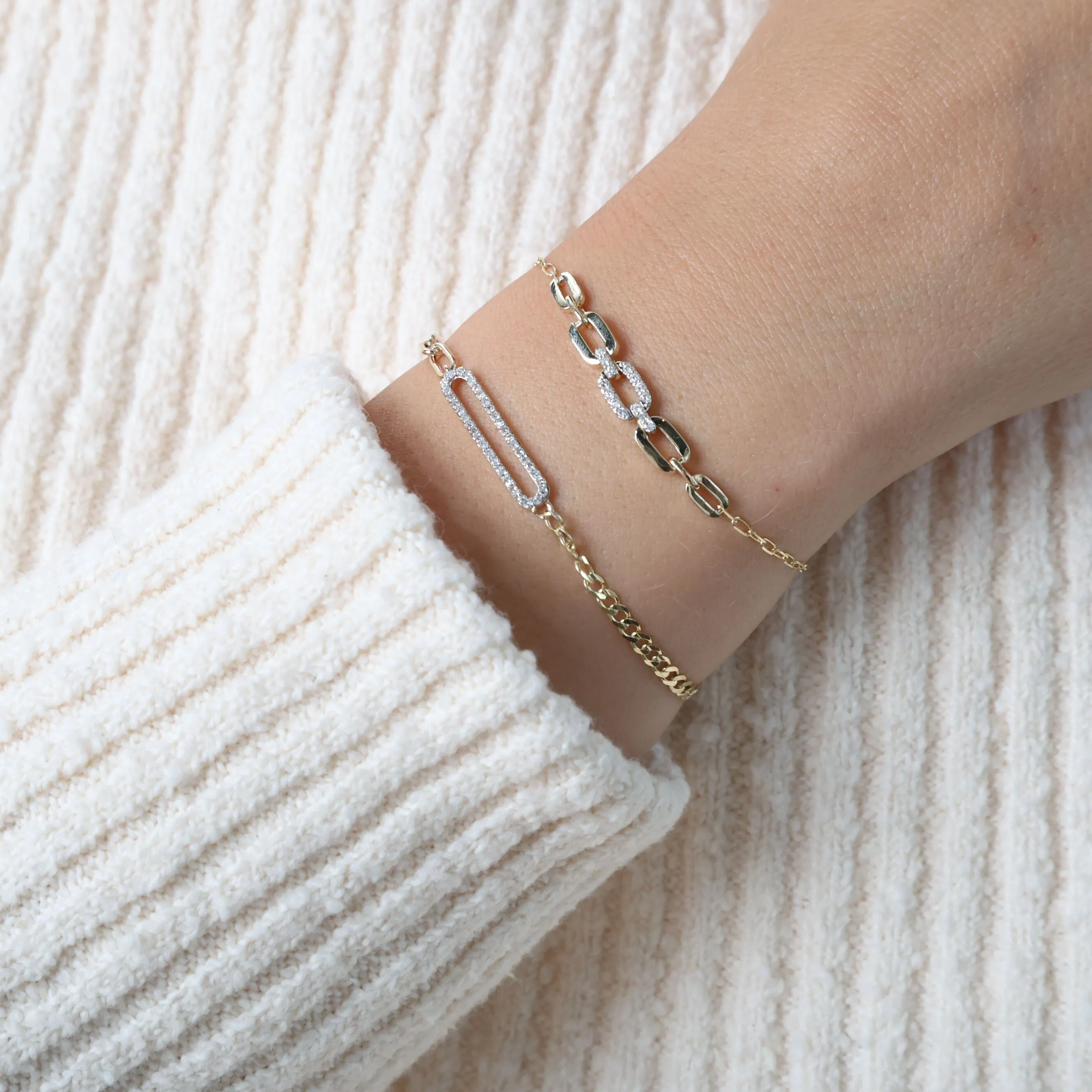 Elongated Diamond Link Chain Bracelet In 14K Gold