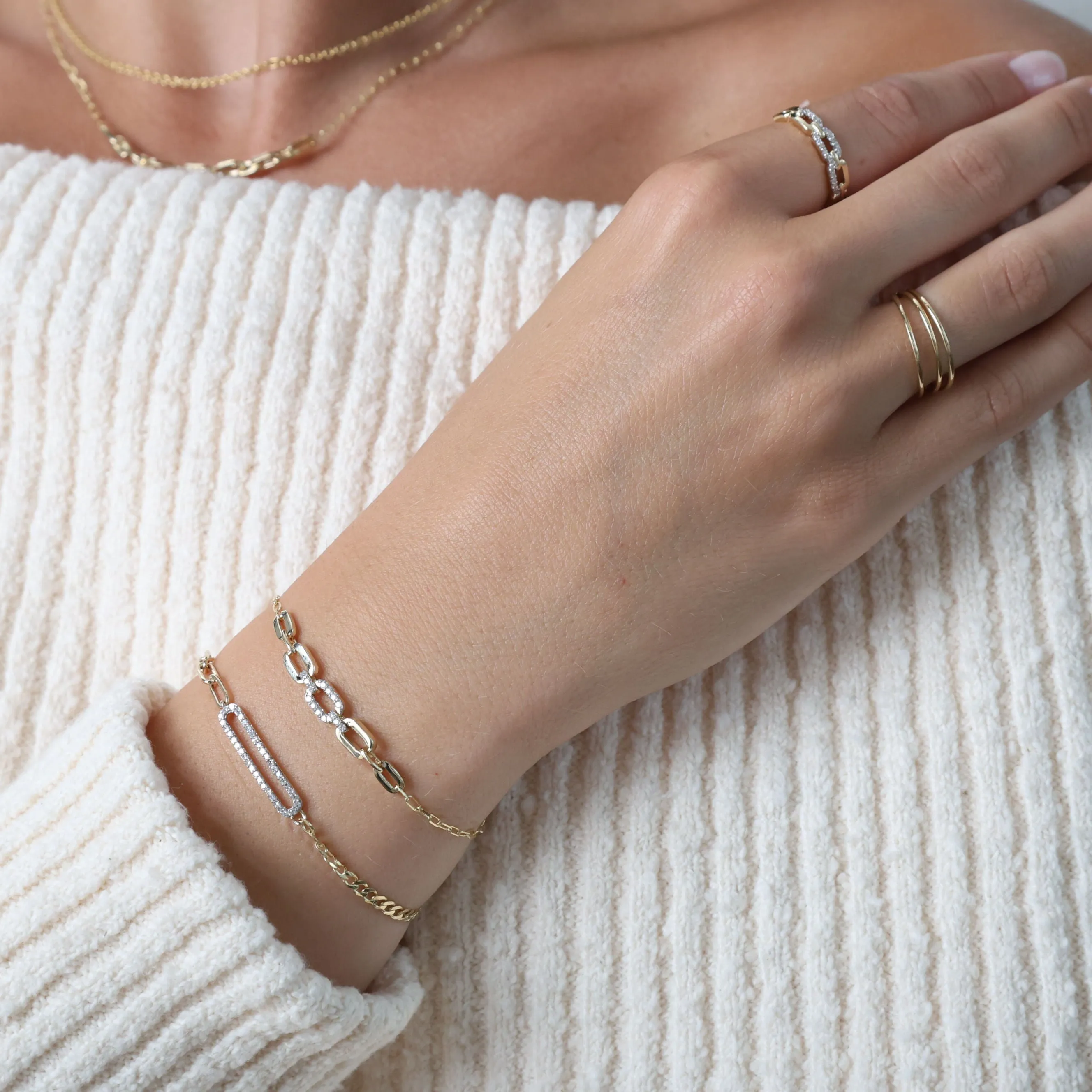 Elongated Diamond Link Chain Bracelet In 14K Gold