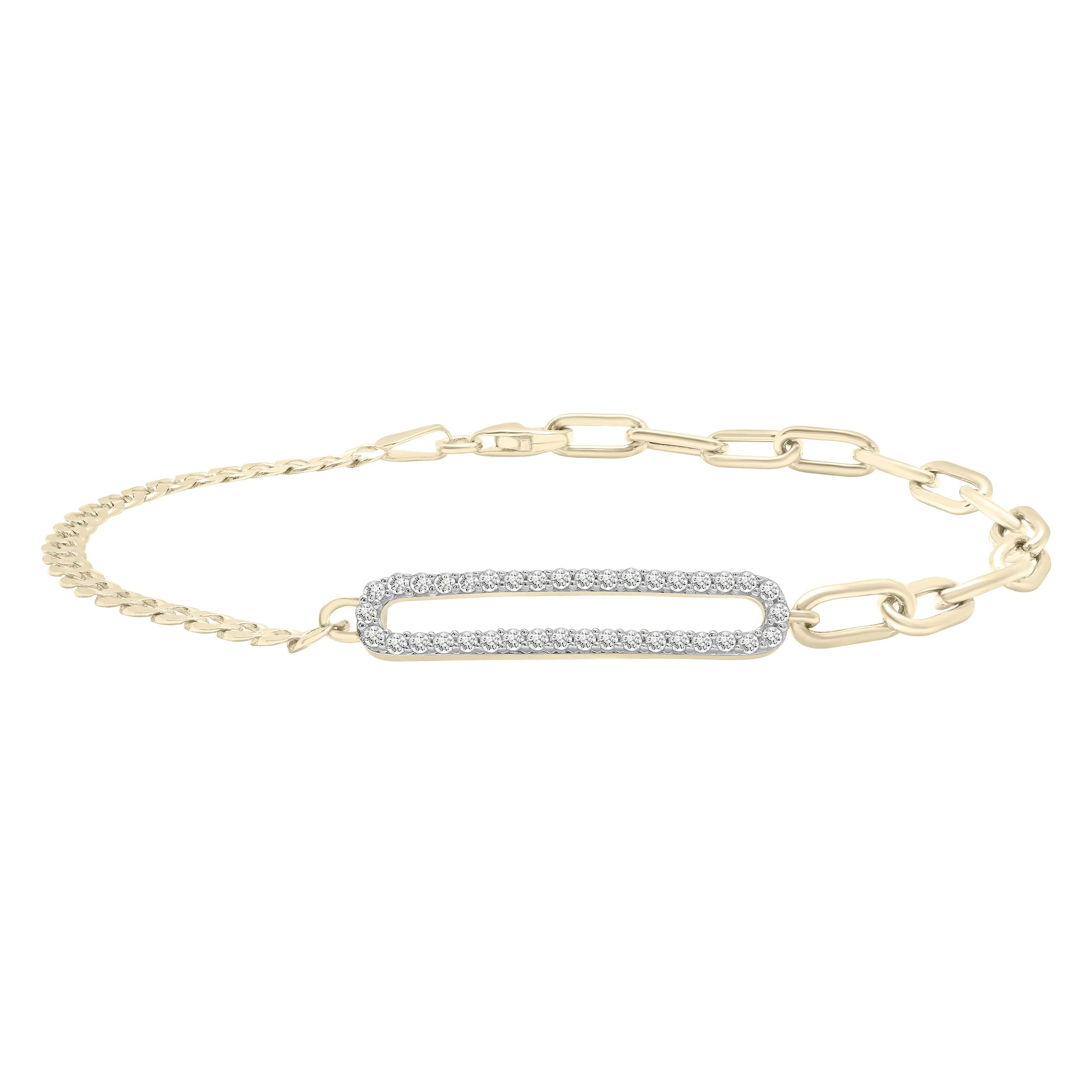 Elongated Diamond Link Chain Bracelet In 14K Gold