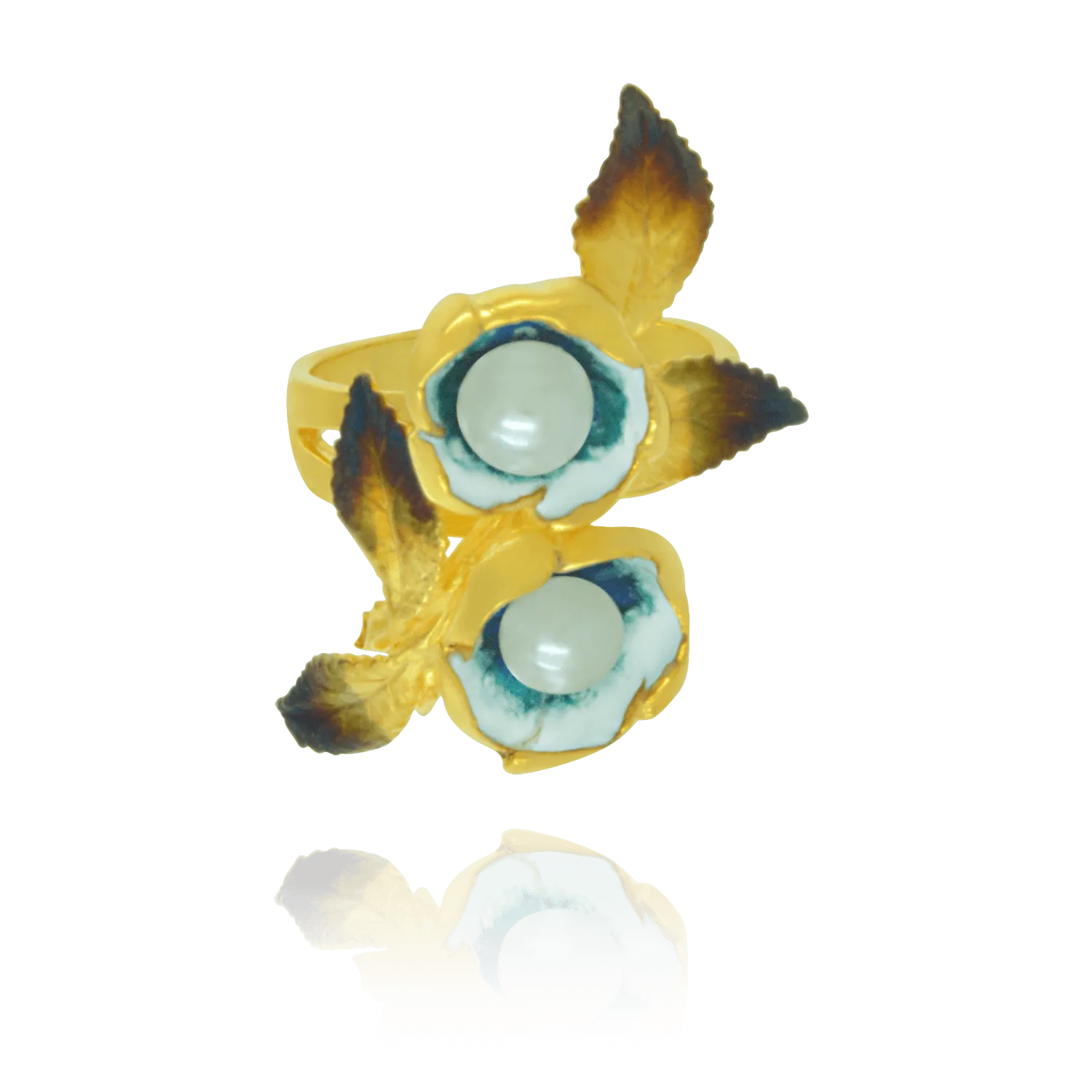 Ember Flower Ring with Pearls