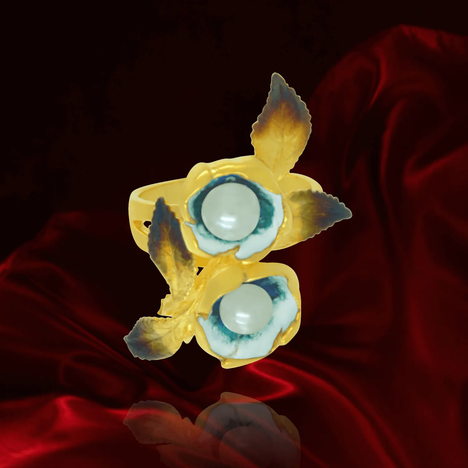 Ember Flower Ring with Pearls