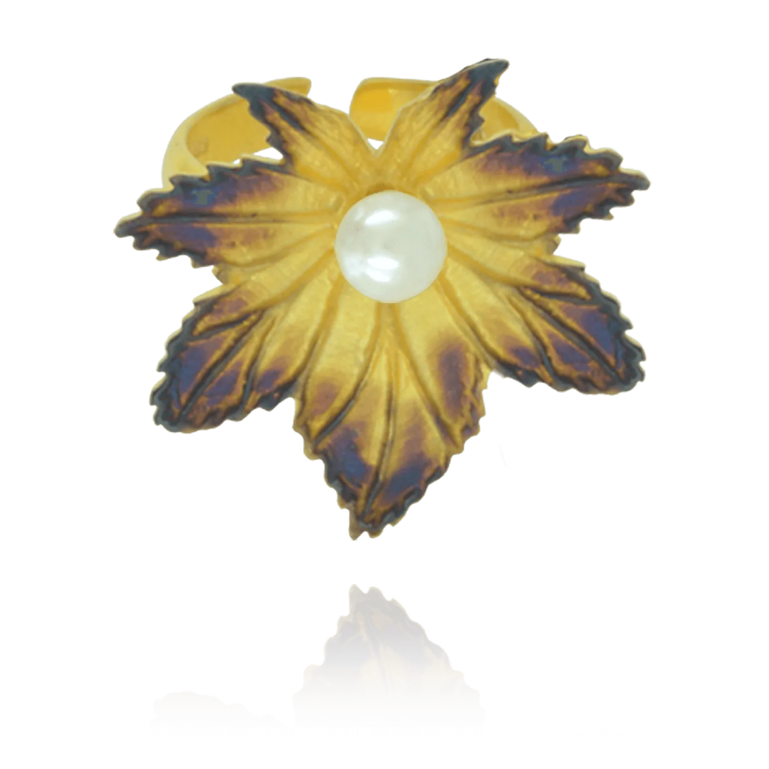 Ember Leaf  with Pearl Ring